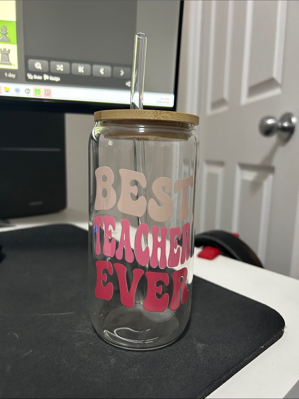 Best Teacher Ever Pink & Cream Double-Wall Tumbler with Straw